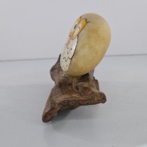 Hand Painted Owl Rock Decor on Driftwood Unique Home Office Art Gift MCM - Picture 5 of 7